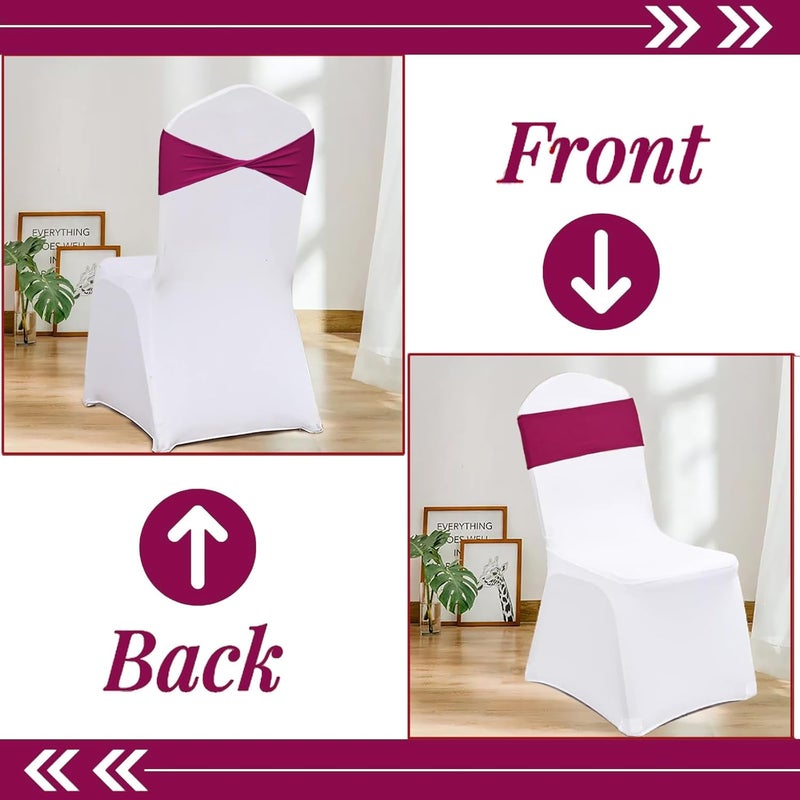 Fbewom Burgundy Chair Sashes Bows 50 Pcs Spandex Chair Bands Ties Without Buckle Decorations for Wedding Birthday Party Events Ceremony - Image 4